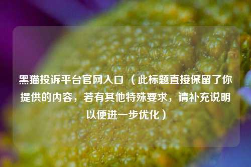 黑猫投诉平台官网入口 (此标题直接保留了你提供的内容,若有其他特殊要求,请补充说明以便进一步优化)