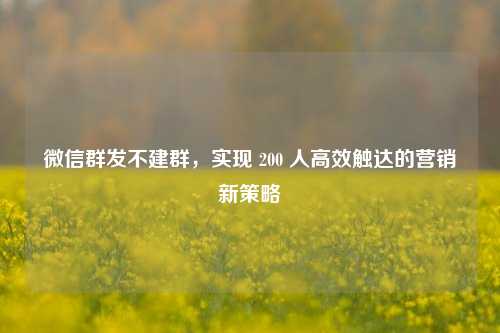 微信群发不建群,实现 200 人高效触达的营销新策略