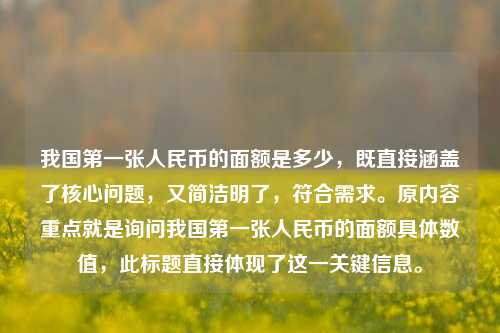 我国第一张人民币的面额是多少,既直接涵盖了核心问题,又简洁明了,符合需求。原内容重点就是询问我国第一张人民币的面额具体数值,此标题直接体现了这一关键信息。