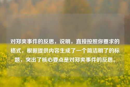 对郑爽事件的反思，说明，直接按照你要求的格式，根据提供内容生成了一个简洁明了的标题，突出了核心要点是对郑爽事件的反思。