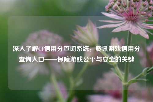 深入了解CF信用分查询系统,腾讯游戏信用分查询入口——保障游戏公平与安全的关键