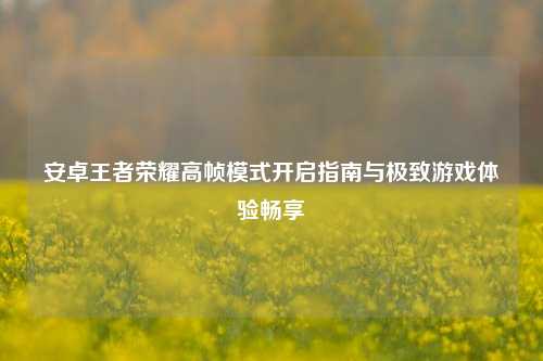 安卓王者荣耀高帧模式开启指南与极致游戏体验畅享