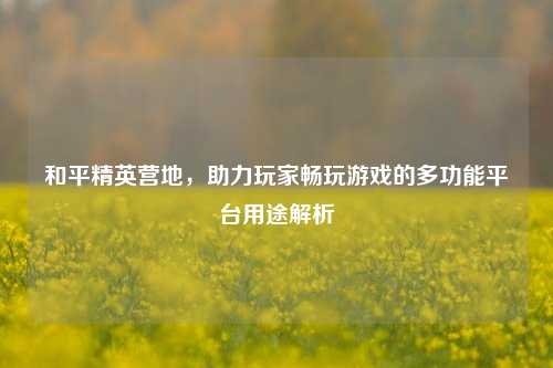 和平精英营地，助力玩家畅玩游戏的多功能平台用途解析