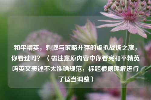 和平精英，刺激与策略并存的虚拟战场之旅，你看过吗？ （需注意原内容中你看完和平精英吗英文表述不太准确规范，标题根据理解进行了适当调整）