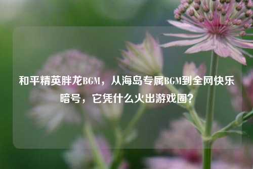 和平精英胖龙BGM,从海岛专属BGM到全网快乐暗号,它凭什么火出游戏圈?