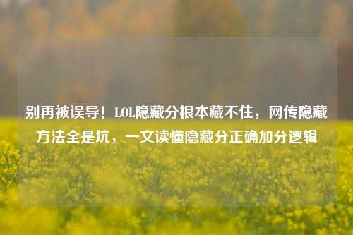 别再被误导!LOL隐藏分根本藏不住,网传隐藏方法全是坑,一文读懂隐藏分正确加分逻辑