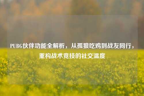 PUBG伙伴功能全解析,从孤狼吃鸡到战友同行,重构战术竞技的社交温度