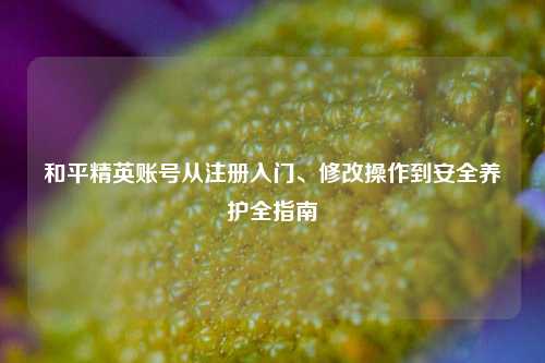 和平精英账号从注册入门、修改操作到安全养护全指南