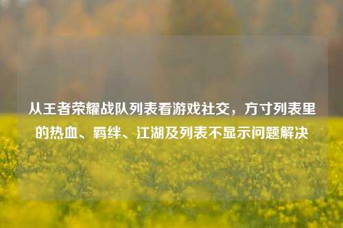 从王者荣耀战队列表看游戏社交,方寸列表里的热血、羁绊、江湖及列表不显示问题解决